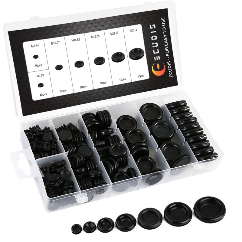 ECUDIS 170Pcs Rubber Grommet Firewall Hole Plug Set Electrical Wire Gasket Assortment  Set of 7 Different Metric Sizes for Car  Pump (Set of 1) - Image 1